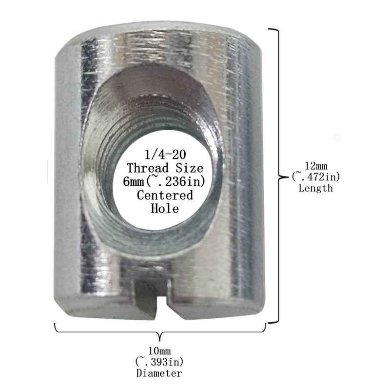 (12) Cross Dowels/Barrel Nuts - 1/4-20 12mm X 10mm Zinc-Plated