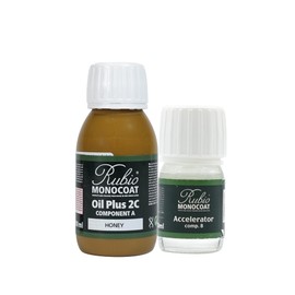 Rubio Monocoat Wood Stain & Finish 65 ft² - Honey | Oil Plus 2C | Quick-Dry, Eco-Friendly Linseed Wood Oil for Indoor Use, Includes Accelerator (Part B) | Protector | 130 ml