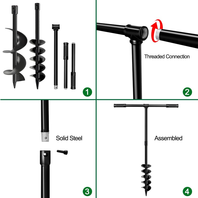 LONGRUNNEW Heavy-Duty T-Shaped Hand Drill Auger Post Hole Digger with