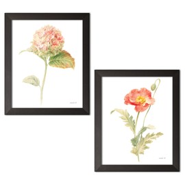 Gango Home Decor Cottage Floursack Florals on White IV & Floursack Florals on White V by Danhui Nai (Ready to Hang); Two 11x14in Black Framed Prints