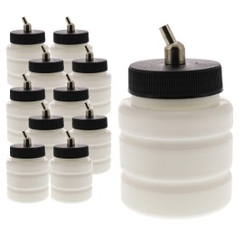 Set of 10 Plastic 2.7 Ounce (80cc) Airbrush Bottles (Jars) with 30° Angle Adapter Lid Assembly (Used on Dual-Action Airbrushes)