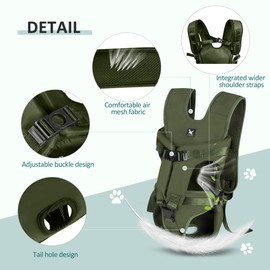 ALLSOPETS Dog Front Carrier Backpack, Portable Adjustable Pet Carrier Backpack for Small Medium Dogs, Legs Out Easy-fit Dog Chest Carrier, Lightweight Carrier for Hiking Cycling (Army Green, M)