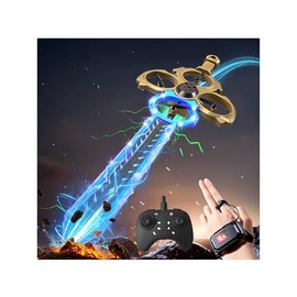 Upgraded Flying Sword RC Drone with Colorful LED Lights, ABS Metal Remote Control Airplane with Hand Gesture & Smart Watch Control, 3 Speed Modes & Stunt Drone for Kids Adults, Upgraded Gold