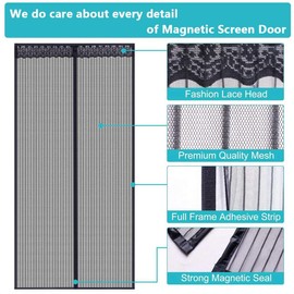 Magnetic Screen Door, Loboo Idea Magnetic Door Curtain, 90x210cm Fly Screen Door Black with Magnets Heavy Duty Mesh Curtain, for Front Door Apartments and More, Pet and Kid Entry Friendlyy