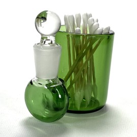 Green Large 3" Heady Hand Blown Glass Cotton Swab Q-Tip Holder/Alcohol ISO Station