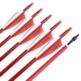 wolfman 30 Inch Archery Carbon Arrow Practice Hunting Arrows Spine 500 with Removable Tips Targeting Arrows for Compound & Recurve & Long Bow 6/12pcs (12, Red)