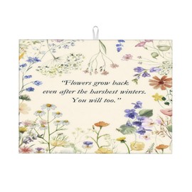 Inspirational Flower Language Dish Drying Mat 18x24 Inch, Microfiber Absorbent Fast Dry Mat Daisy Floral Large Dish Mat Drying Kitchen Mat, Kitchen Drying Pad for Kitchen Counter Decor