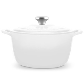 ROSSALLINI Signature Enameled Cast Iron Dutch Oven, Non-Stick Serving Pot with Tight Fitting Lid for Perfect Roasting, Baking, Sauteing, and Bread Making | 5.5Q (5.2L) - White