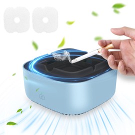 Smart Filter Ashtray, Smokeless Ashtray for Home with 2 Replacement Filter Mats, 360 Degree Surround Suction with Negative Ions, Auto-Off Timer Function for Home/Office/Car
