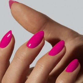 KQueenest Hot Pink Press On Nails Short Oval,Opaque Fake Nails Press Ons,Short Almond Nails Glue on,Natural Round Acrylic Nails,Fushcia Gel Stick On Nails Set For Tiny Average Wide Nail Beds
