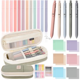 27 Pcs Aesthetic School Supplies Include 12 Pcs Aesthetic Highlighters Bible 1 Ppcs Big apacity Pen Case Bag 5 Pcs Retractable Quick Dry Gel Ink Pens 9 Pads Clear Sticky Tabs for School Office Home