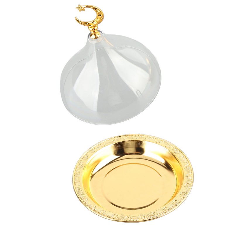 Serving Plate with Dome Golden Embossed Patterns Stainless Steel Acrylic