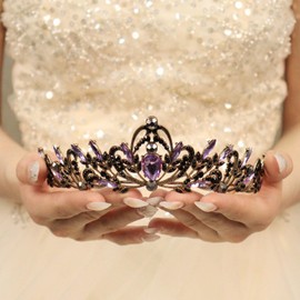 Rannyrena Silver Crystal Tiaras and Crowns for Women Sparkling Rhinestone Queen Crowns Princess Birthday Wedding Bridal Hair Accessories (Dark gold-purple, Standard)