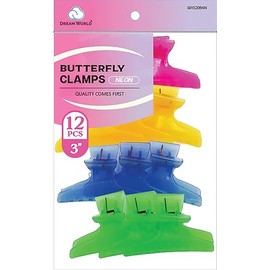 Dream World 3" Butterfly Clamps Neon Assorted Colors 12 Pcs Pack