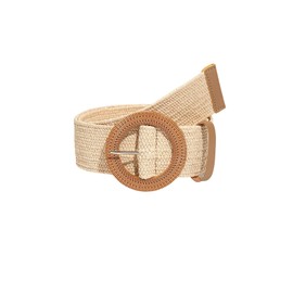 Verdusa Women's Round Buckle Elastic Straw Belts Boho Waist Belt Medium Beige Suit Waistline 33″-37″
