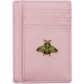 Tovly Credit Card Holder RFID Blocking Small Front Pocket Minimalist Wallet,Cute bee PU Leather Slim ID Card Case Gifts for Girl Women (Pink)