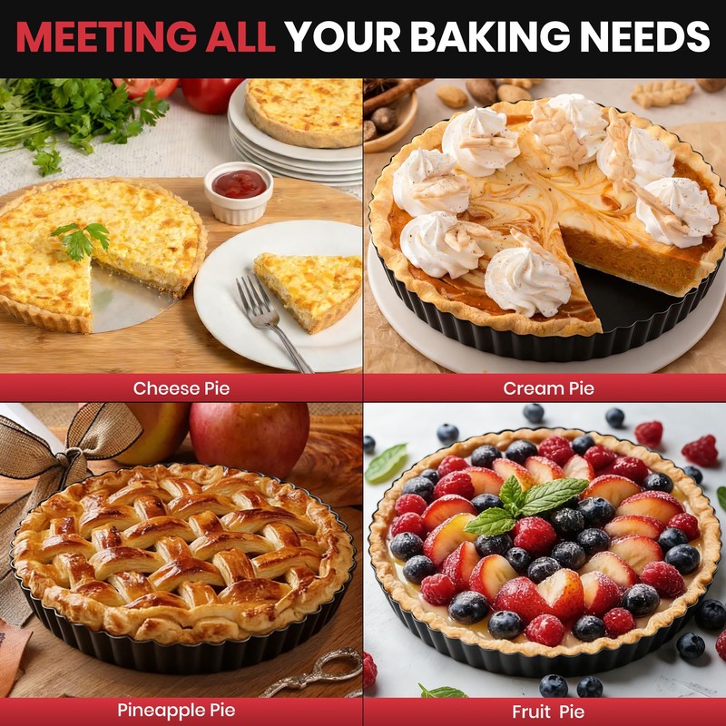 Tart Pan Kit,9 Inch Tart Pans with Removable Bottom,Non-stick Fluted