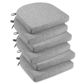 downluxe Indoor Chair Cushions for Dining Chairs, Soft and Comfortable Textured Foam Kitchen Chair Pads with Ties and Non-Slip Backing, 16" x 16" x 2", Light Grey, 6 Pack