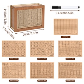 Wooden Money Box with Numbers Checks, Piggy Bank with Counter, Reusable Money Box with Target €500 €1,000 €2,000 €3,000 €5,000 €10,000 and Pen for Children and Adults