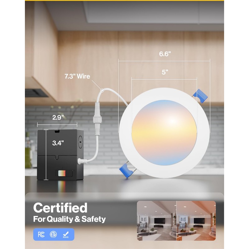 Sunco 6 Pack 6 Inch LED Recessed Light with Night