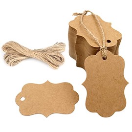 100Pcs Kraft Paper Blank Gift Tags,Double-Sided Blank Favor Tags with Jute Twine,Brown Price Waved Craft Hang Tags for Gift Wrapping,Wedding,Birthday,Party,Merchandise and DIY Project(2.75" x 1.97")