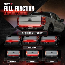 OPT7 60" Redline Parlux Triple Row LED Tailgate Light Bar w/Sequential Red Turn Signal, Weatherproof Rigid Aluminum Frame Light Strip for Trucks, Pickup - Full Function Reverse Brake Running