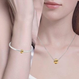 NUNUYAYA Women's Charm Pendant for Bracelet 925 Sterling Silver Love Gold Bead Beads Fits Bracelet Necklace Charm Pendant for European Bracelets Women Girls, Silver, Cubic Zirconia