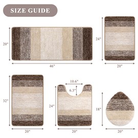 Bsmathom Bathroom Rugs Sets 5 Piece with Toilet Lid Cover, Absorbent Non-Slip Bath Mats for Bathroom, Soft Shaggy Machine Washable Bath Rugs with U-Shaped Toilet Rug, Dark Coffee