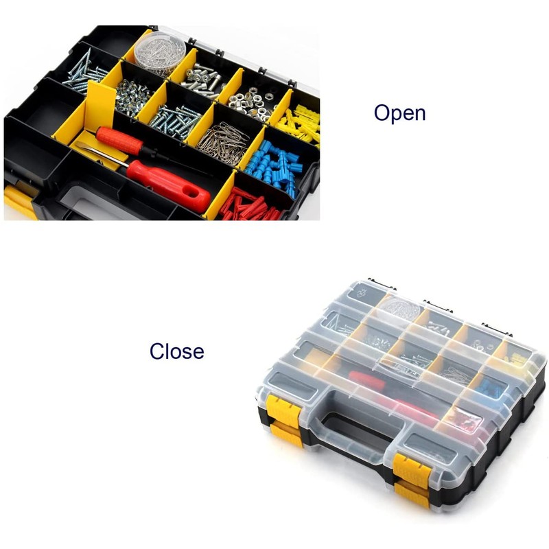 Double Side Tool Storage Box with Removable Plastic Partition, Hardware