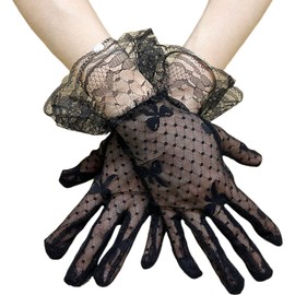 Geoxury Women's Lace Gloves – Elegant Vintage Short Style with Bow for Wedding, Tea Party, Opera, Evening, Cosplay, Sun Protection & Funeral