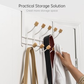 HYMIKO Over The Door Hooks,2 Packs Sturdy Metal Over Door Wooden Hooks Organizer Rack for Hanging Coats Hats Robes Towels,Bathroom Bedroom Door Hangers - White