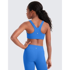 CRZ YOGA Girls Butterluxe Sports Bras - Scoop Neck Racerback Training Yoga Crop Top for Teens Kids Dance Sparkle Blue Small