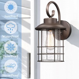 ALLGOT Large Outdoor Wall Sconces Wall Lights, Exterior Wall Lighting Fixture, Porch Wall Lantern in Seeded Glass Shade for Entryway, Home, Patio,Garage,Doorway (White, 14”H-1 Pack)