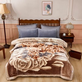 Korean Mink Blanket 55"×75", Silky Soft and Warm - 2 Ply Reversible Raschel Bed Blanket for Single Bed.（150x200cm-2.5kg）.