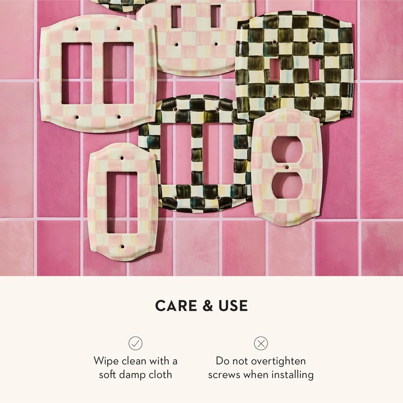 MACKENZIE-CHILDS Enamel Switch Plate, Light-Switch Cover, Single Rocker, Pink-and-White Rosy