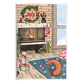 Stupell Industries Cozy Christmas Fireplace Tree Wood Wall Art, Design by Be Ni La
