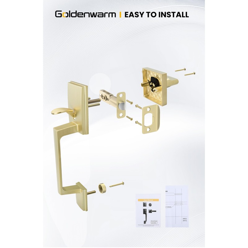 goldenwarm Gold Front Door Handle, Entry Door Handle and Reversible