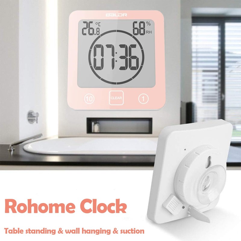 Rohome Digital Timer Waterproof Wall Clock, Kitchen Countdown Timer, Shower