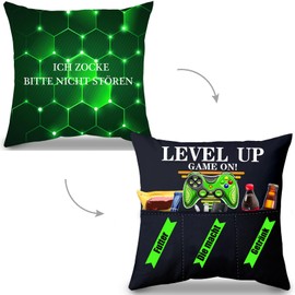 LUKIUP Männer Kissenbezug, Spielen Spieler Kissenbezug, Dekokissen mit 3 Taschen zum Selber Befüllen, 45x45 cm Lustige Männer, Geeignet Spielen Fan Videospiel Themen Party Sofa Geschenk