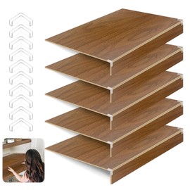 5 Pack Wooden Wire Rack Cover 24 * 12IN Shelf Covers with Back Felt Clamp Fixed Pantry Shelf Cover for Removable Closet Bathroom Kitchen (Walnut)