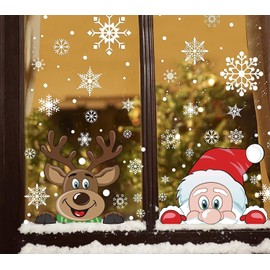 LOKIPA Christmas Window Cling Stickers, 6Sheet Peeping Santa and Rudolph Stickers Decals for Christmas Window Display