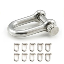 Set of 10 Shackles Made of Steel, Silver, with High-Quality Screw Clasp, for Paracord Bracelets, Cords etc., 33 mm x 19 mm (Size M), U-Shape - Brand Ganzoo