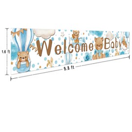 Large Blue Welcome Baby Sign Banner Baby Shower Party Decoration Supplies Gender Reveal Party Supplies Decorations Welcome Baby Boy Party Yard Garden Decoration - 9.8 x 1.6 ft