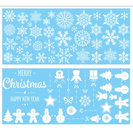 Christmas Snowflake Wall and Window Decals Decorations Winter Wonderland Xmas Party Stickers Decal Ornaments Clings (Made In USA) #3036 (White, Non-Adhesive Cling (Good for Windows, Glass))
