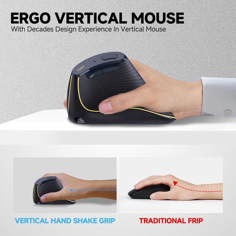JOMAA Ergonomic Wireless Bluetooth Vertical Silent Mouse, Rechargeable with Backlight