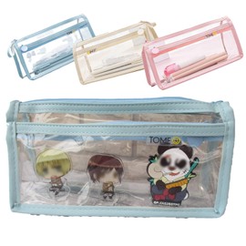 JP-SAKURA Pen Case, Korea, Large Capacity, Stylish, Transparent, Pain Pen Pouch, Cute, Cute Pencil Case, For Adults and Girls, blue (pale), Casual