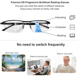 Roegaric Progressive Multifocal Reading Glasses TR90 Blue Light Blocking Eyeglasses UV Multifocus Computer Readers Anti-Glare