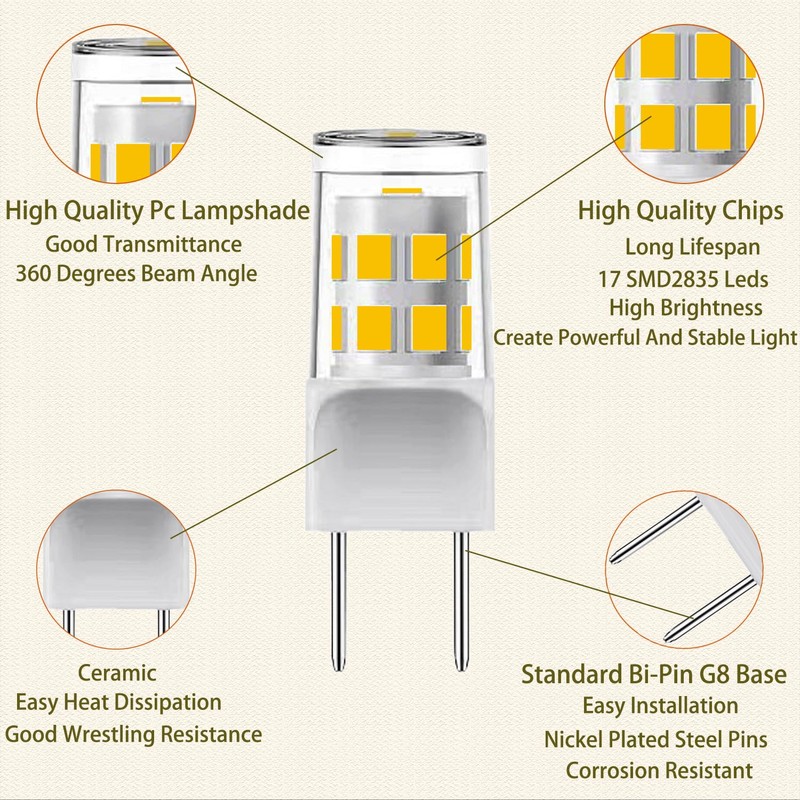 G8 Led Bulb,T4 3W Replacement for 20-25W Halogen Bulb,Warm White