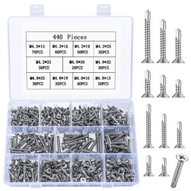 440 Pcs Self Tapping Screws Metal, M4.2 M4.8 Self Drilling Screws for Metal, Stainless Steel Screws Flat Head Screws, Countersunk Self-tapping Screws for Metal Sheets Wood Roofing Plastic