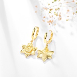 KINGWHYTE Flower Earrings 925 Sterling Silver Hoop Earrings Flower Jewelry Gifts for Women Girls, Sterling Silver, No Gemstone